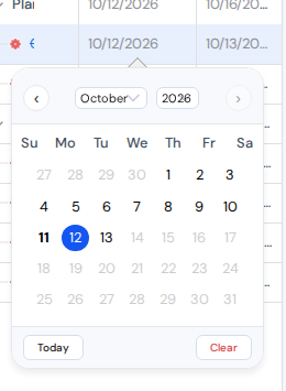 Inline editing in a date cell.